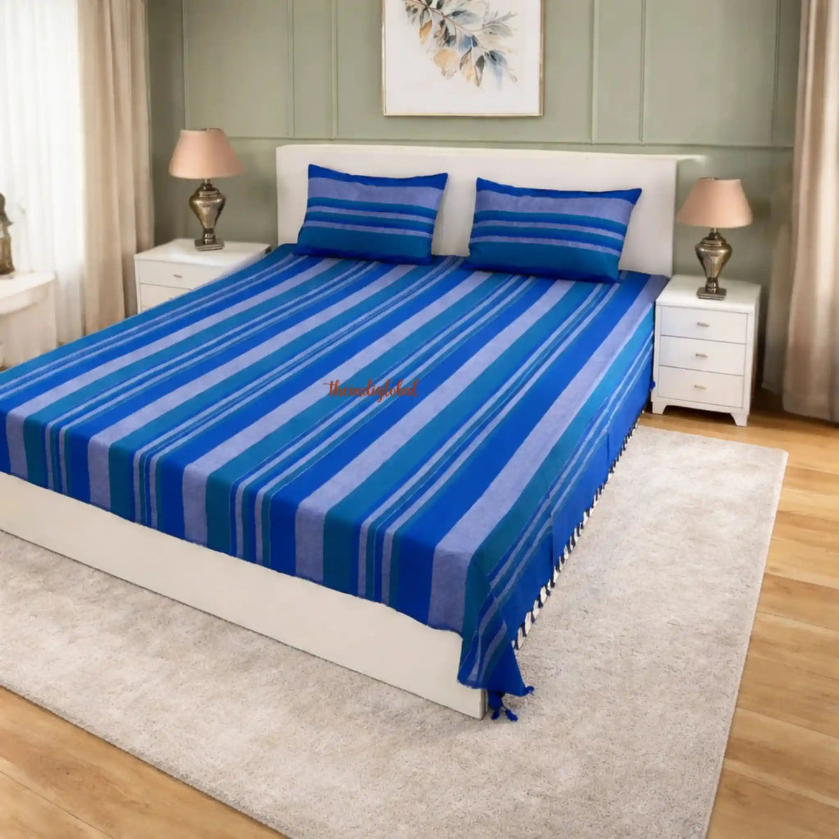 Handloom-Cotton-Bedsheet--with-Pillow-Covers-Blue-2