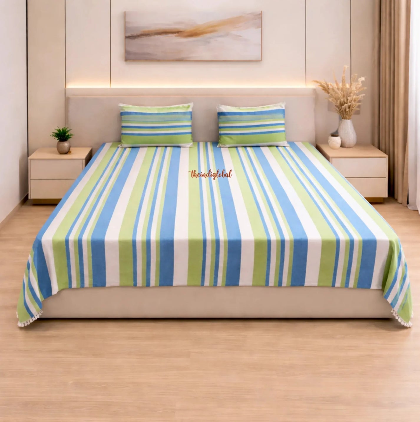 Handloom-Cotton-Bedsheet-with-Pillow-Covers-Blue-White-1