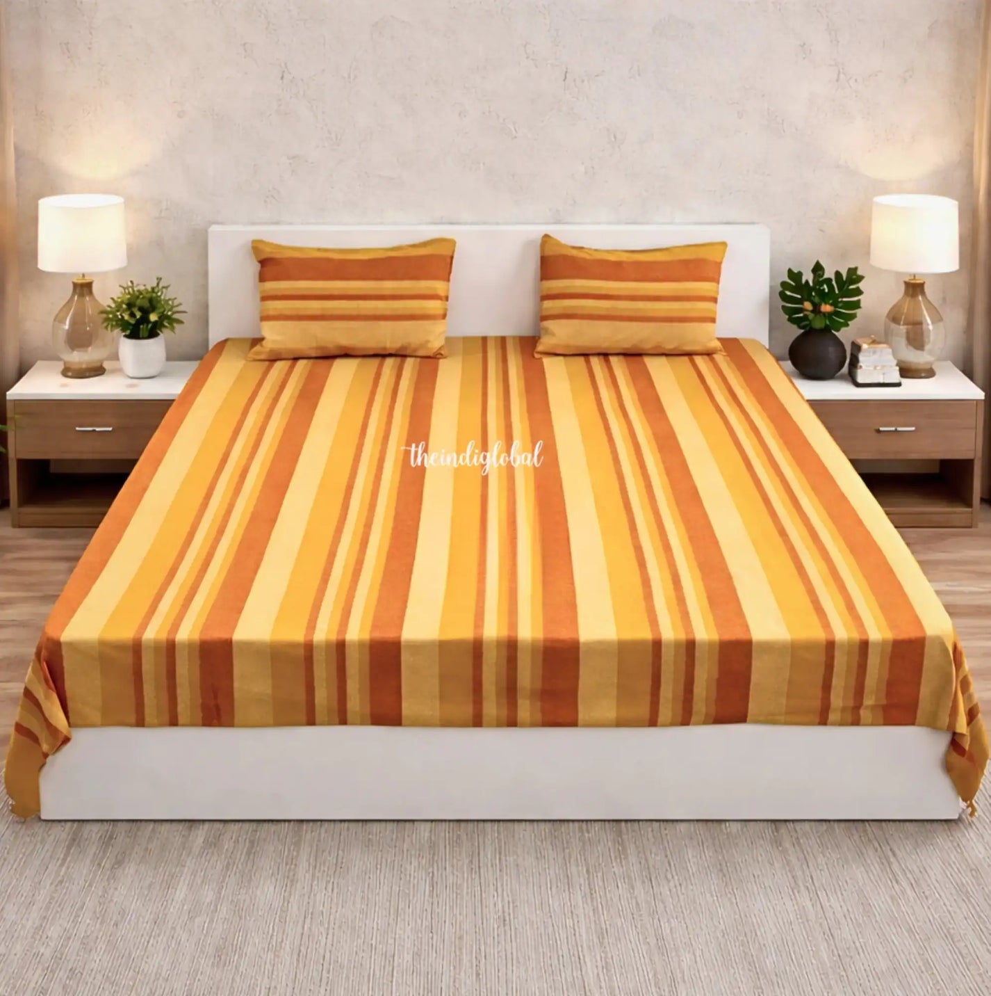 Handloom-Cotton-Bedsheet-with-Pillow-Covers-Brown-2