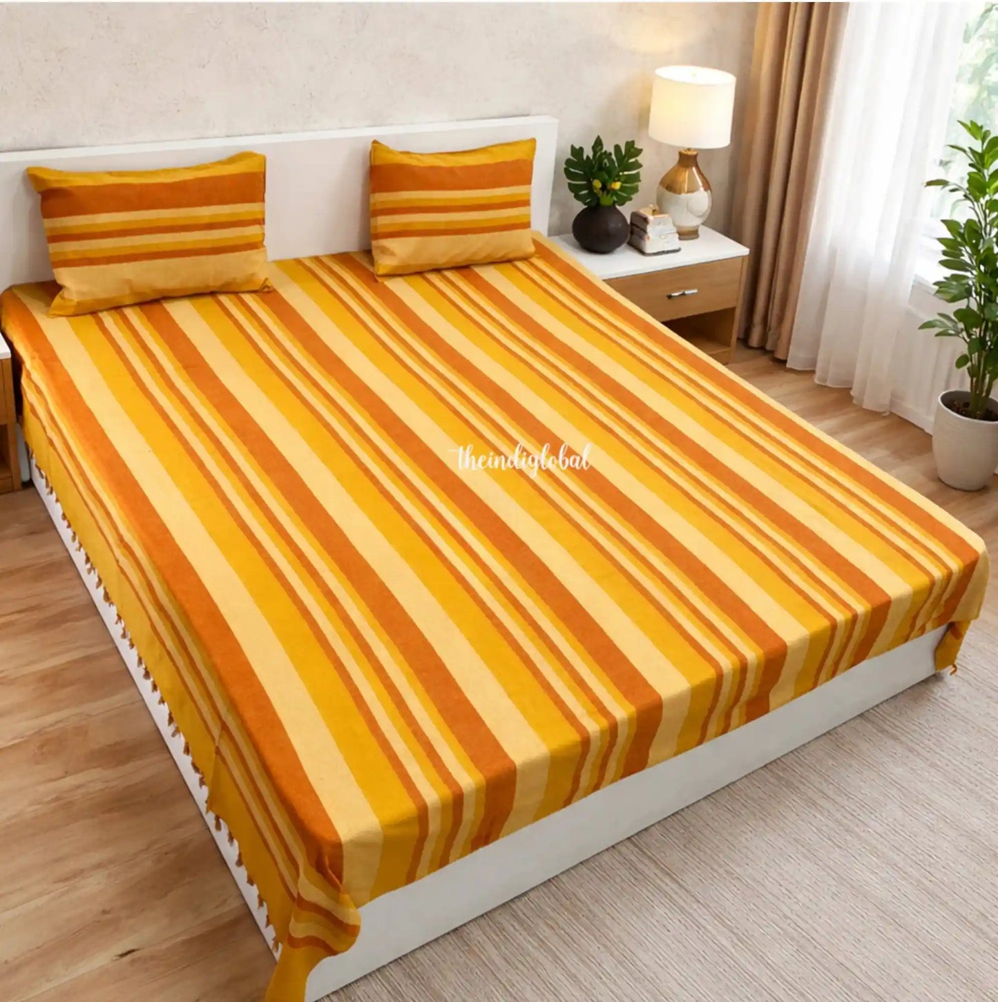 Handloom-Cotton-Bedsheet-with-Pillow-Covers-Brown