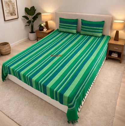 Handloom-Cotton-Bedsheet-with-Pillow-Covers-Green-1
