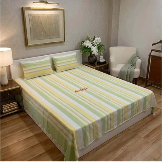 Handloom-Cotton-Bedsheet-with-Pillow-Covers-Lemon-1