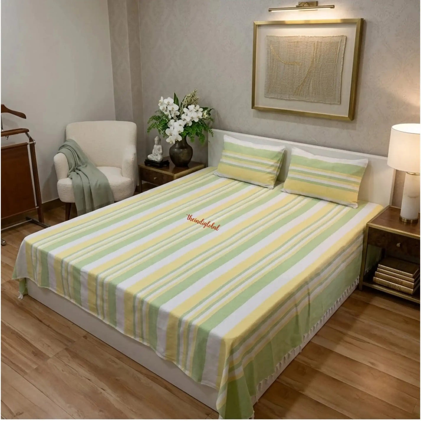 Handloom-Cotton-Bedsheet-with-Pillow-Covers-Lemon-2