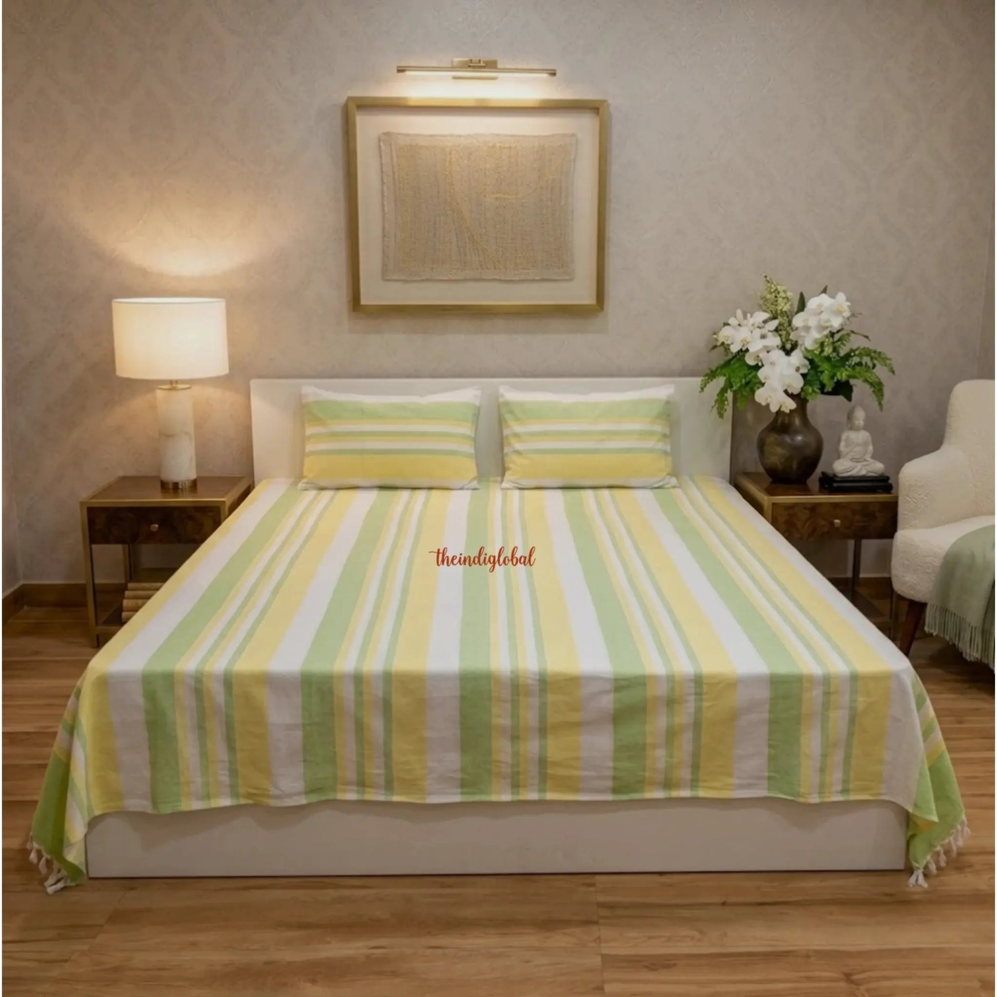 Handloom-Cotton-Bedsheet-with-Pillow-Covers-Lemon-3