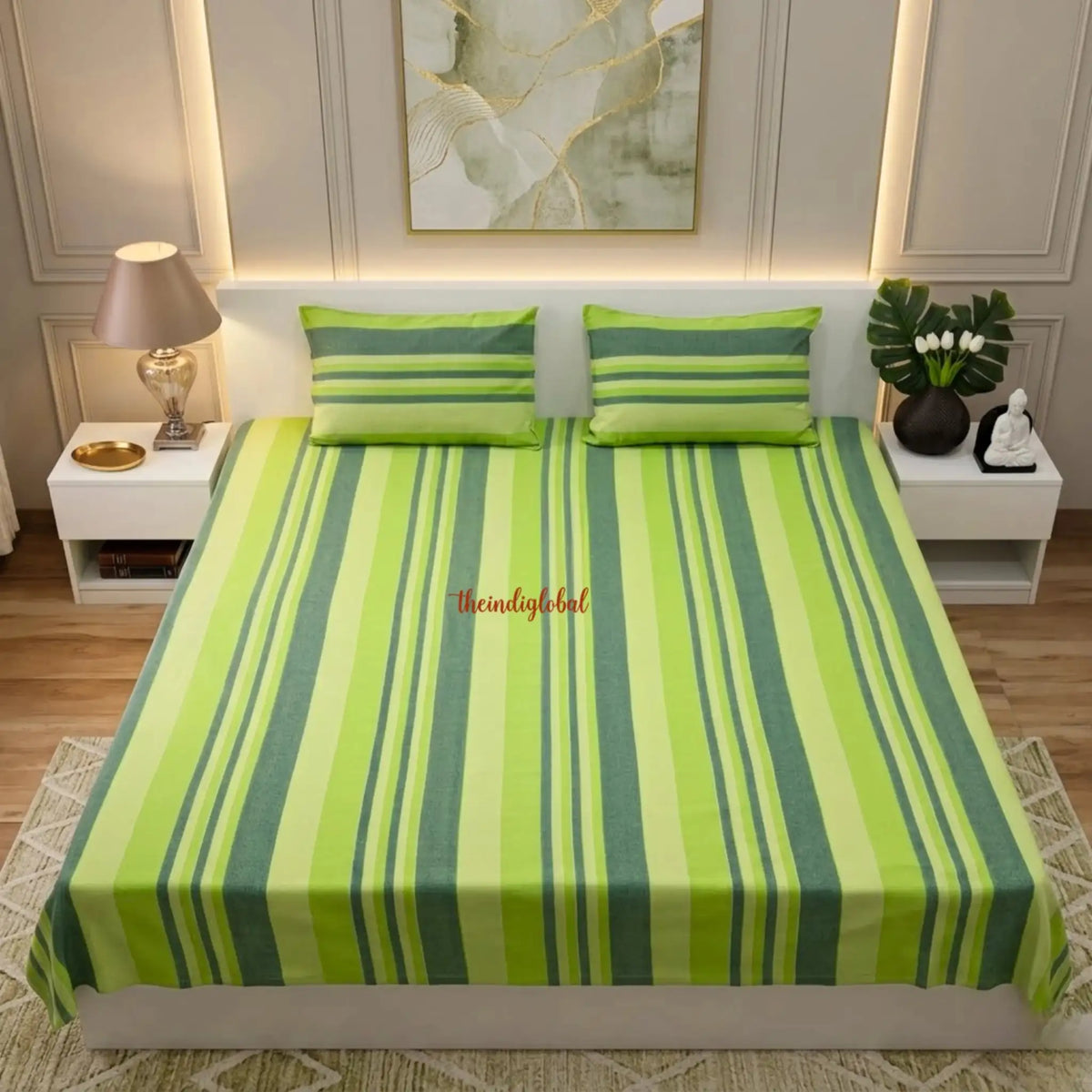 Handloom-Cotton-Bedsheet-with-Pillow-Covers-Mint-Green-1