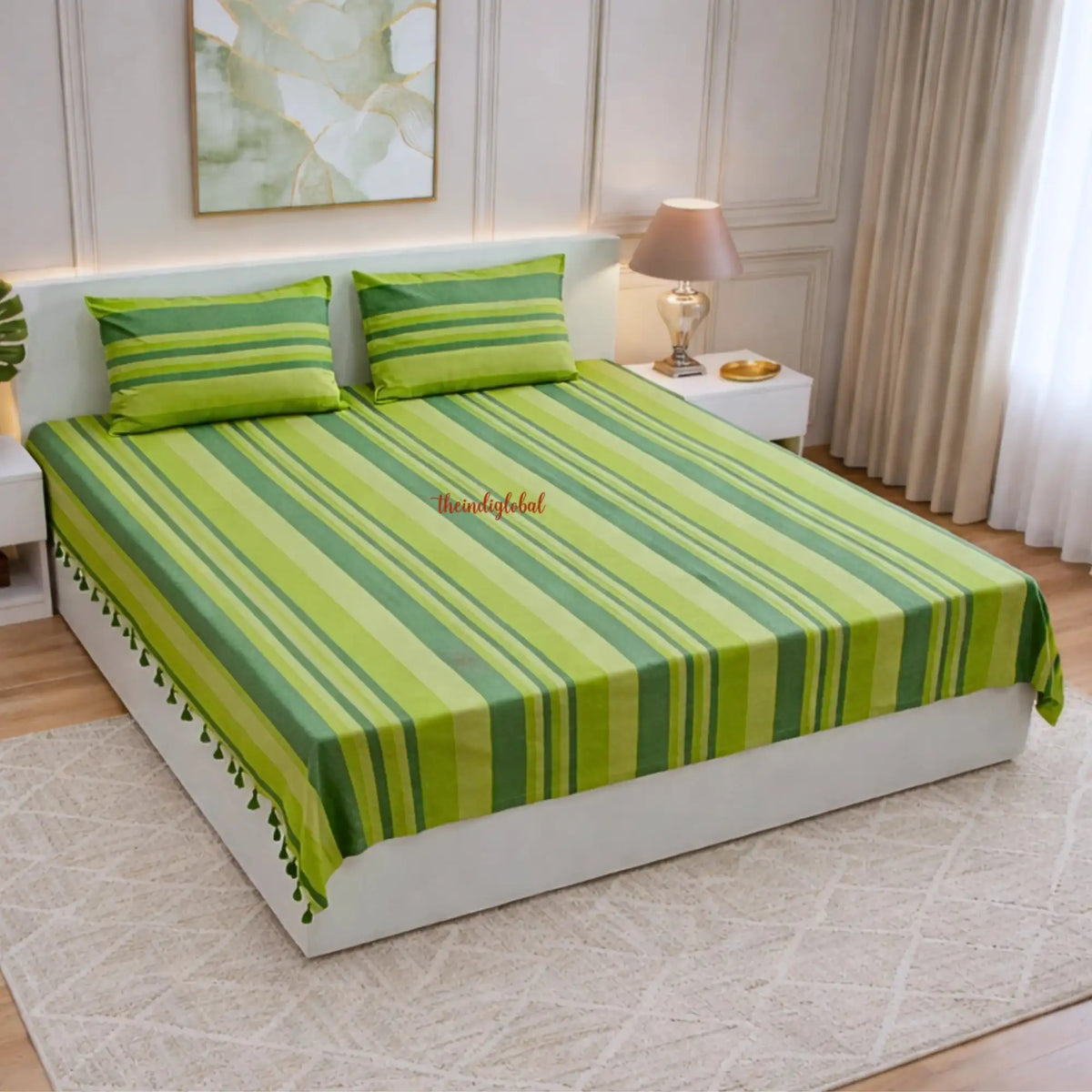Handloom-Cotton-Bedsheet-with-Pillow-Covers-Mint-Green-2