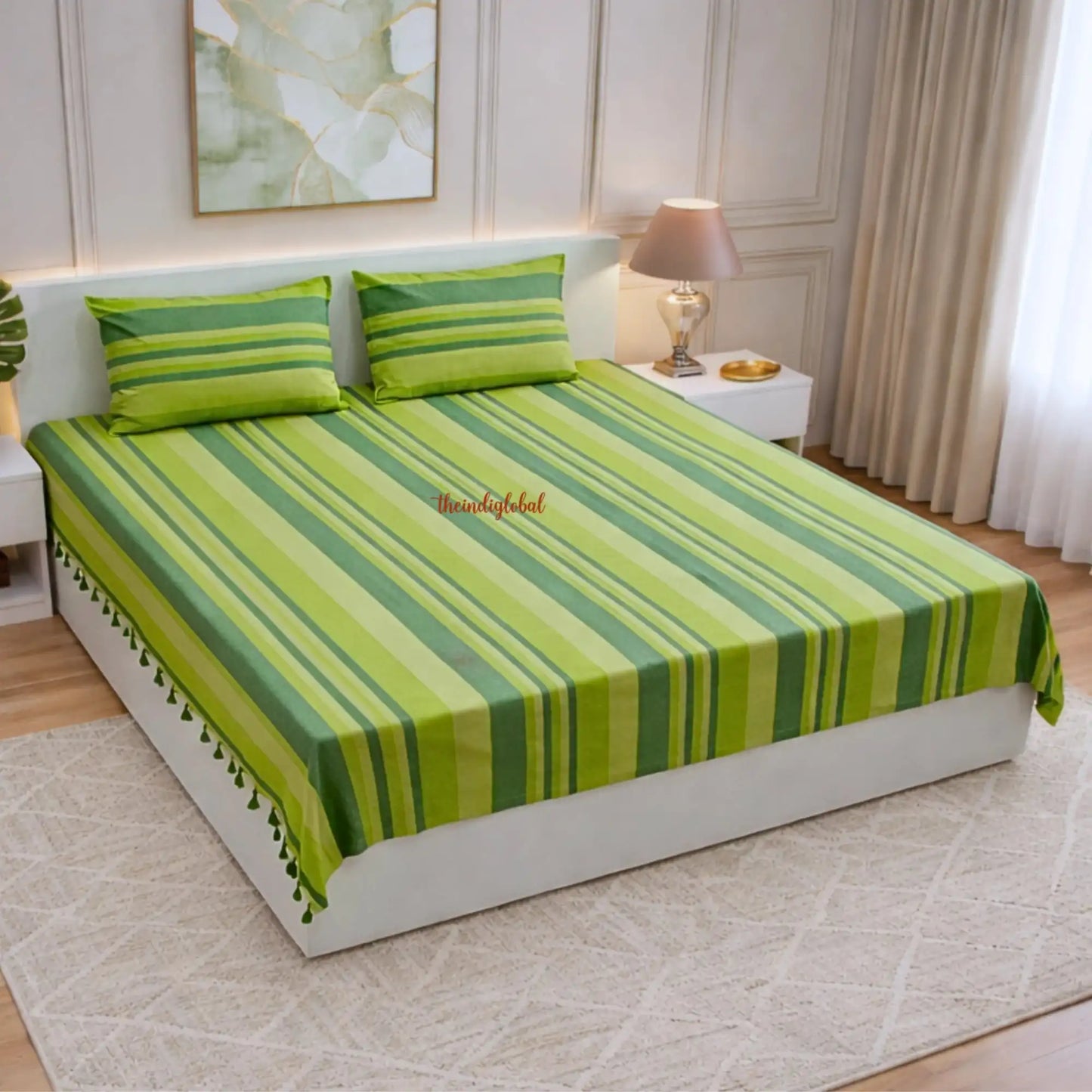 Handloom-Cotton-Bedsheet-with-Pillow-Covers-Mint-Green-2
