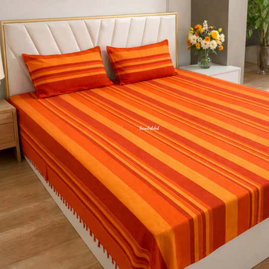 Handloom-Cotton-Bedsheet-with-Pillow-Covers-Orange-1