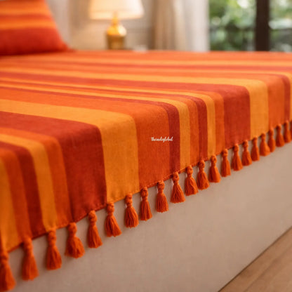 Handloom-Cotton-Bedsheet-with-Pillow-Covers-Orange-4