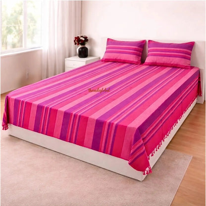 Handloom-Cotton-Bedsheet-with-Pillow-Covers-Pink-2