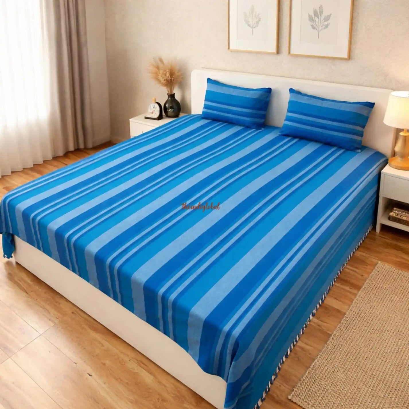 Handloom-Cotton-Bedsheet-with-Pillow-Covers-Sky-Blue-2