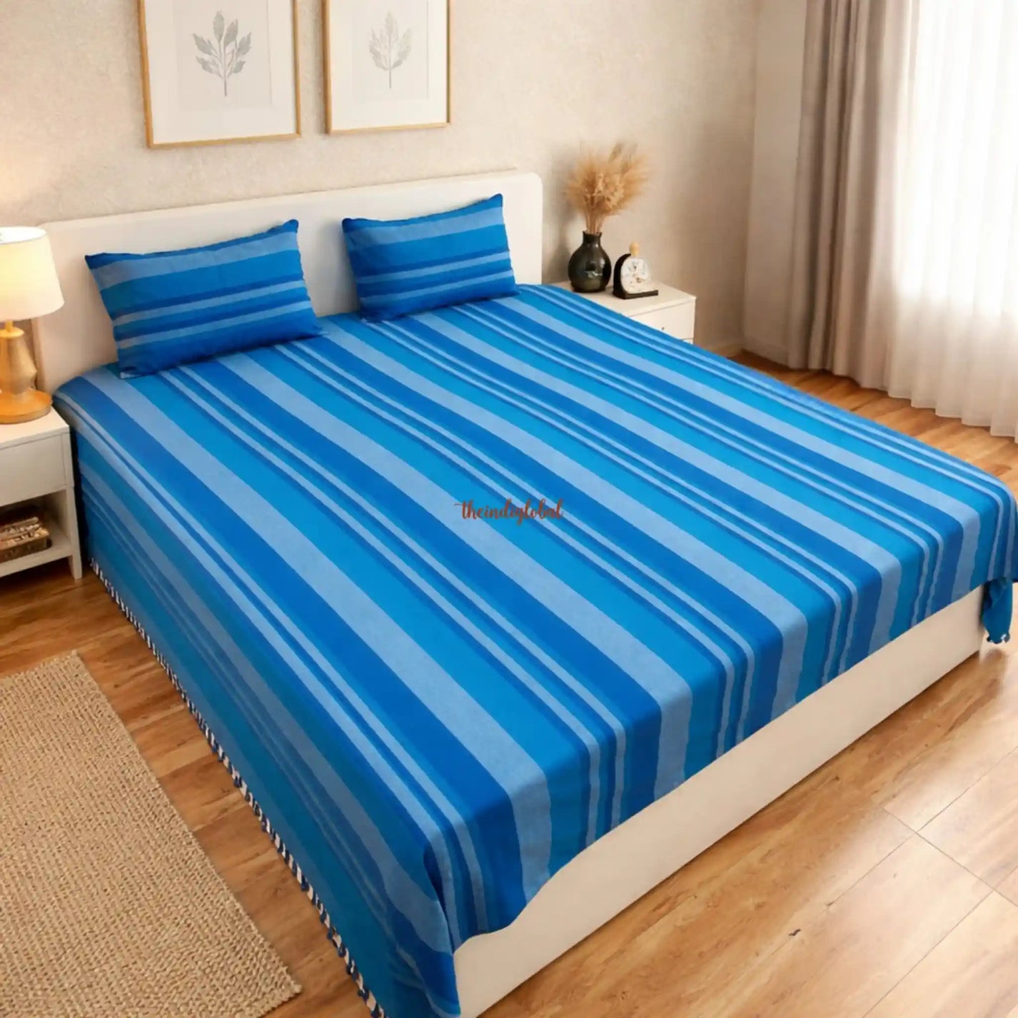 Handloom-Cotton-Bedsheet-with-Pillow-Covers-Sky-Blue-3