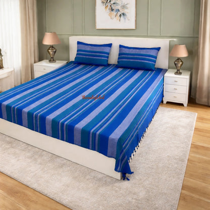 Handloom-Cotton-Bedsheet-with-Pillow-Covers-Sky-Blue-3