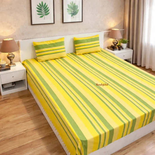 Handloom-Cotton-Bedsheet-with-Pillow-Covers-Yellow-Green-2