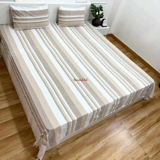Handloom Cotton Bedsheet with Pillow Covers Beige