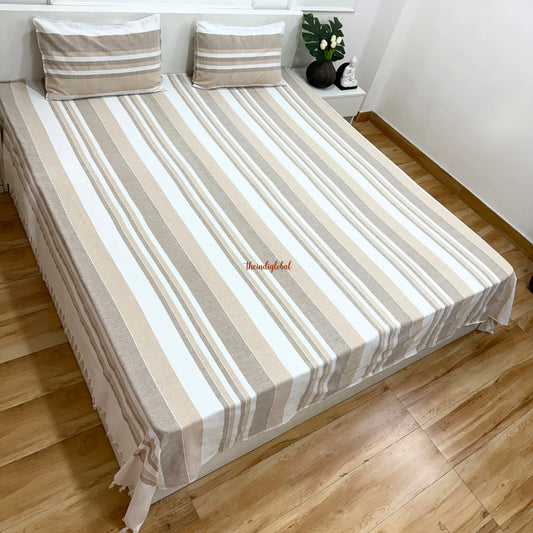 Handloom Cotton Bedsheet with Pillow Covers Beige