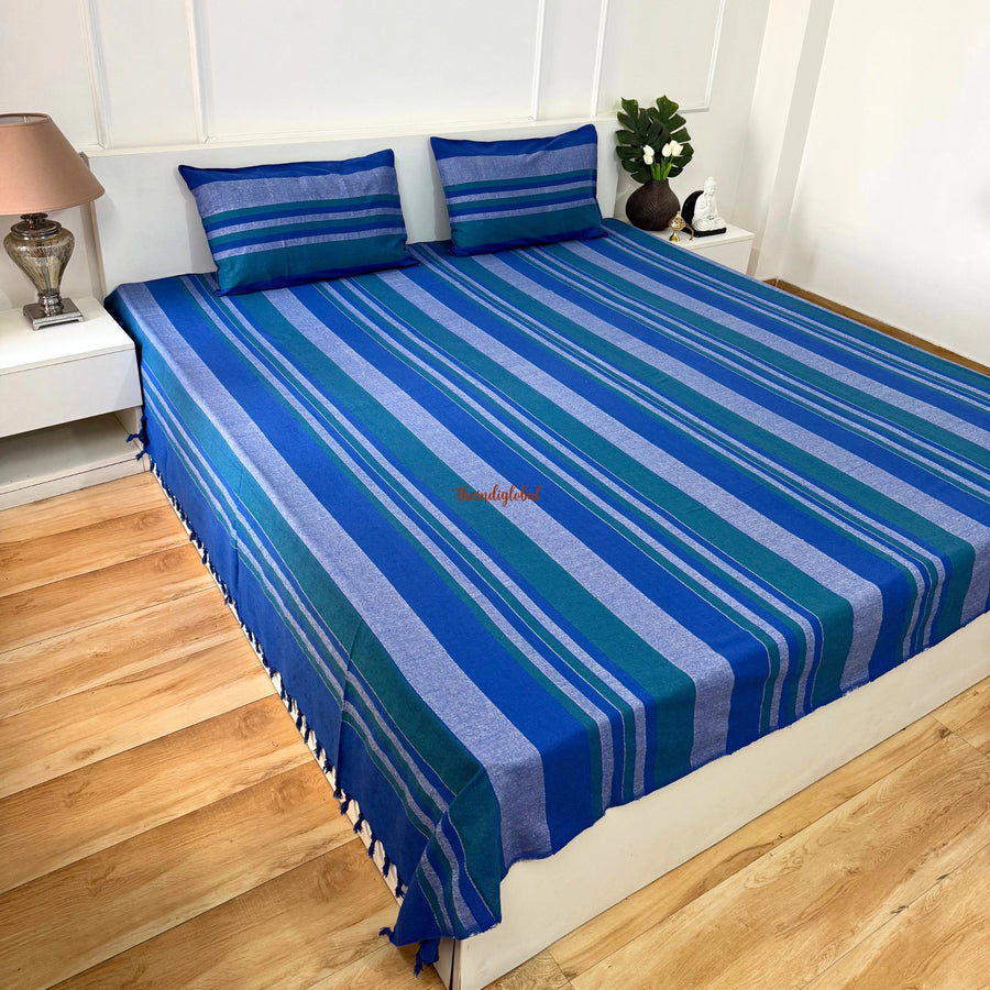 Handblock cotton bedsheet blue 2