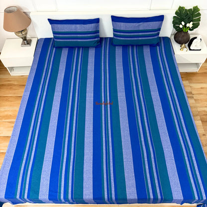 Handloom Cotton Bedsheet with  Pillow Covers Blue