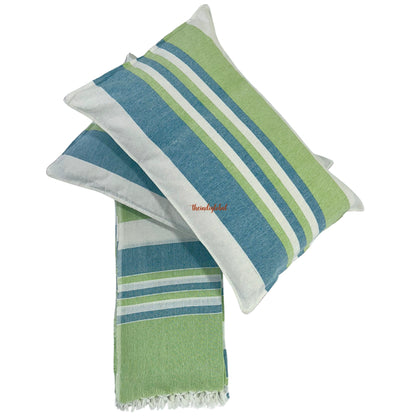 Handloom Cotton Bedsheet with Pillow Covers Blue White
