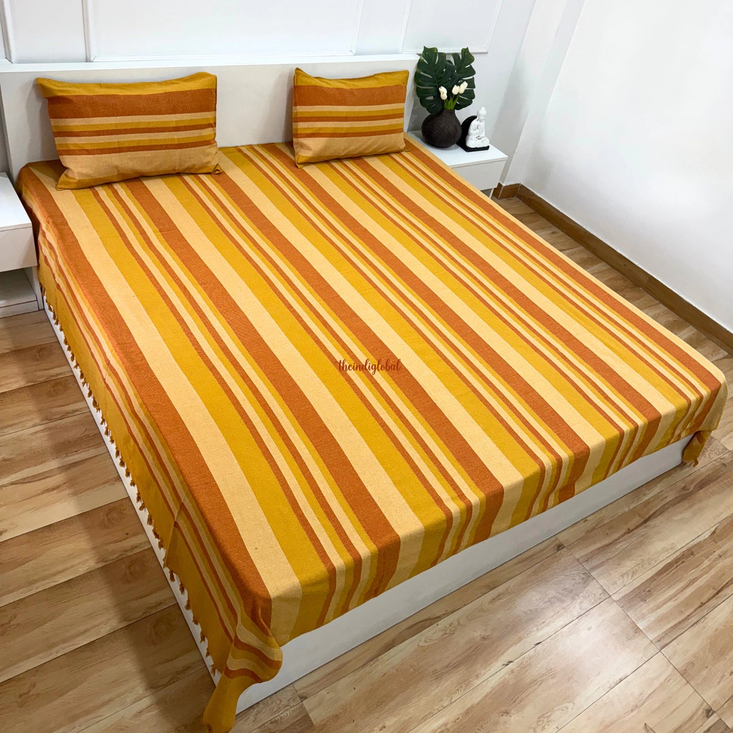 Handloom Cotton Bedsheet with Pillow Covers Brown