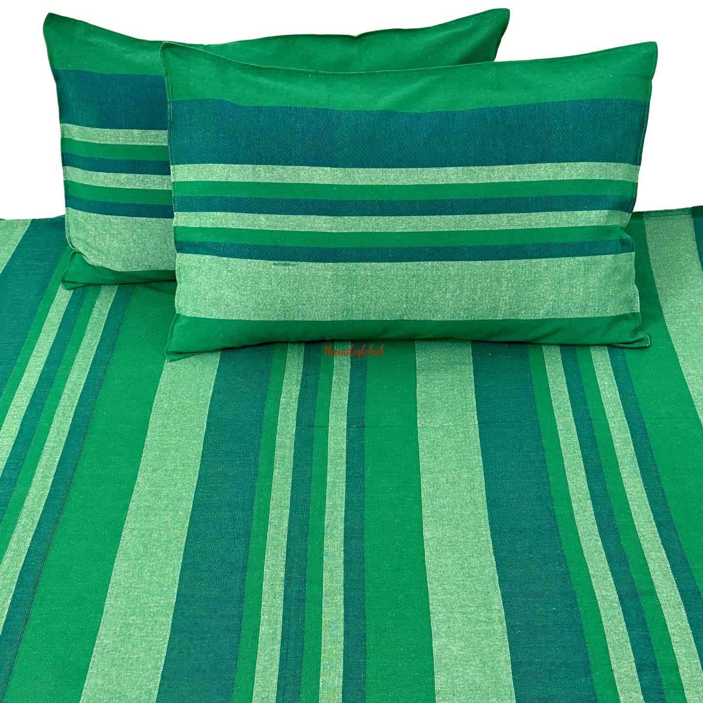 Handloom Cotton Bedsheet with Pillow Covers  Green