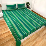 Handloom Cotton Bedsheet with Pillow Covers  Green