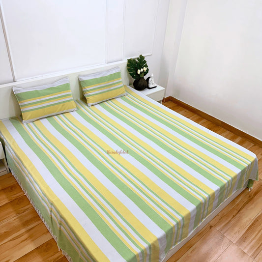 Handloom Cotton Bedsheet with Pillow Covers Lemon