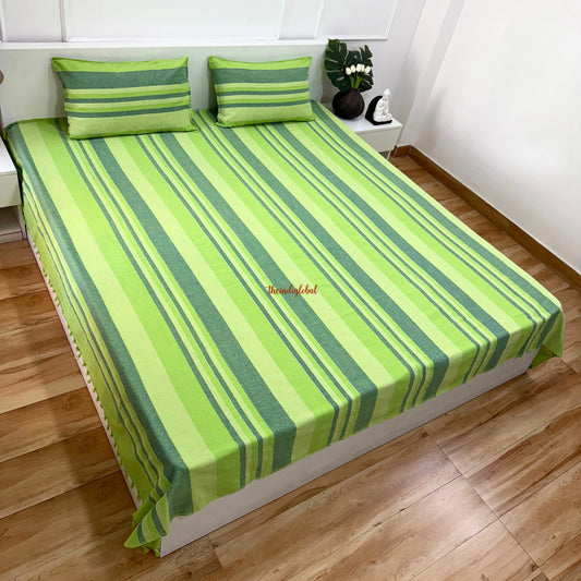 Handloom Cotton Bedsheet with Pillow Covers Mint Green