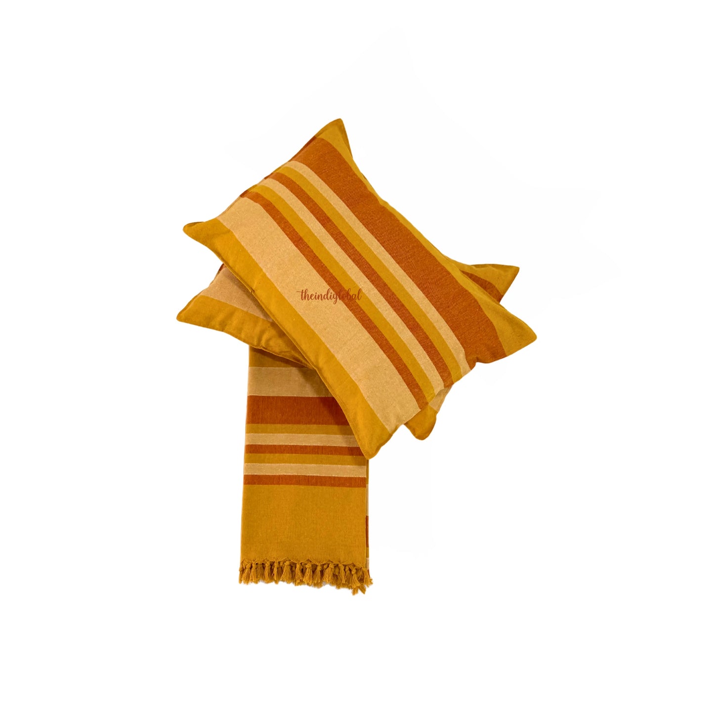Handloom Cotton Bedcover with Pillow Covers Brown