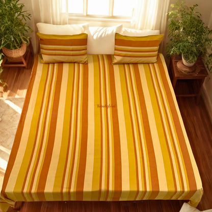 Handloom Cotton Bedcover with Pillow Covers Brown