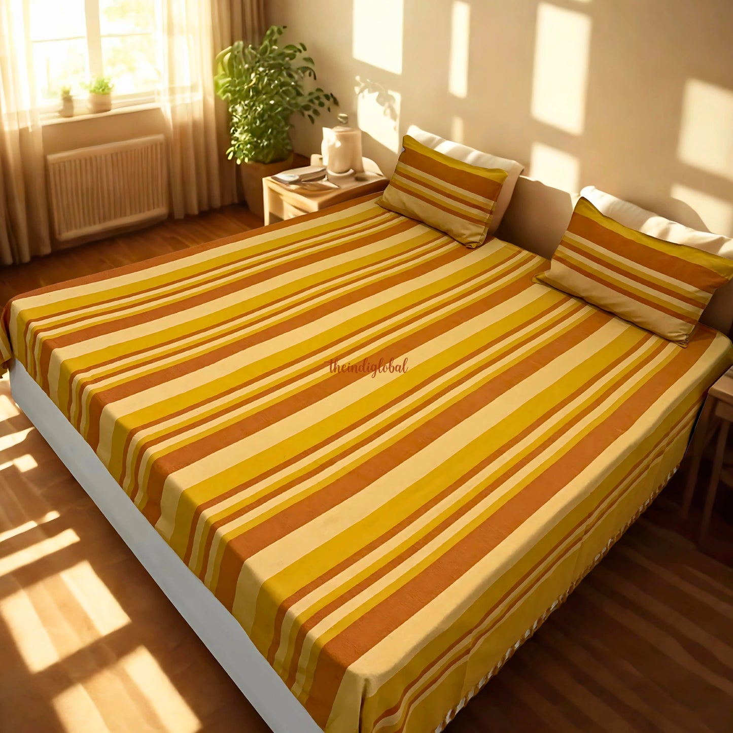 Handloom Cotton Bedcover with Pillow Covers Brown