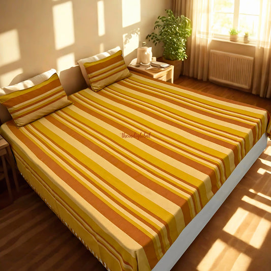 Handloom Cotton Bedsheet with Pillow Covers Brown