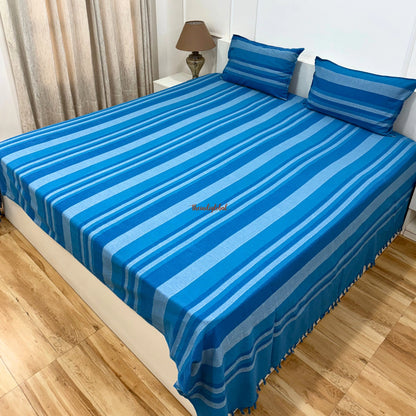 Handloom Cotton Bedsheet with Pillow Covers Sky Blue