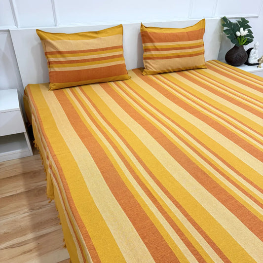Handloom Cotton Bedsheet with Two Pillow Covers King Size Brown