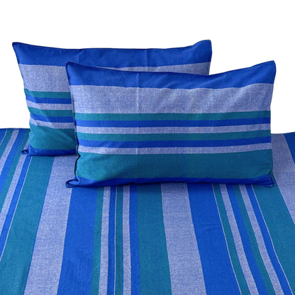 Handloom Cotton Bedsheet with Two Pillow Covers King Size Blue