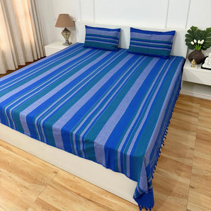 Handloom Cotton Bedsheet with Two Pillow Covers King Size Blue