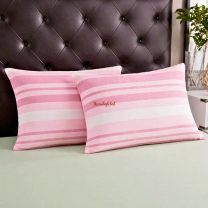 Handloom Cotton Pillow Cover Pink White 1