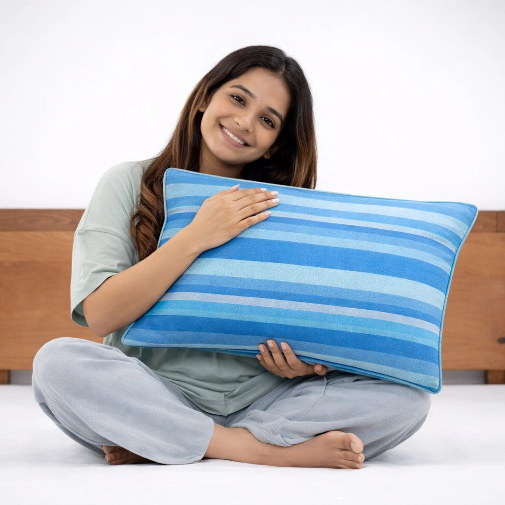 Handloom Cotton Pillow Cover sky blue 3