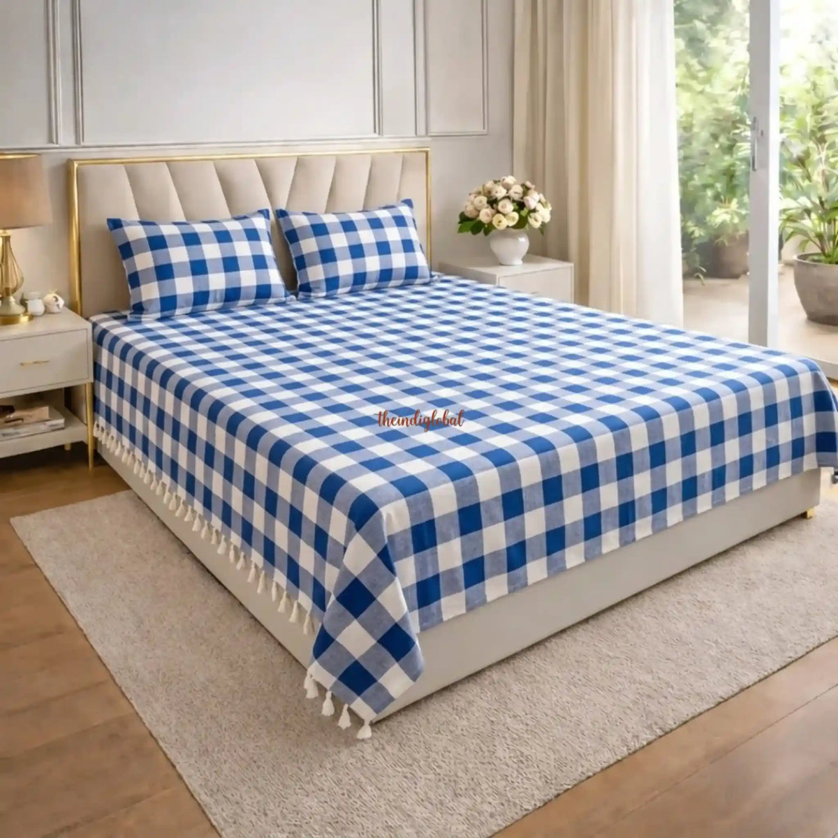 HandloomCottonbedsheetbluecheck1
