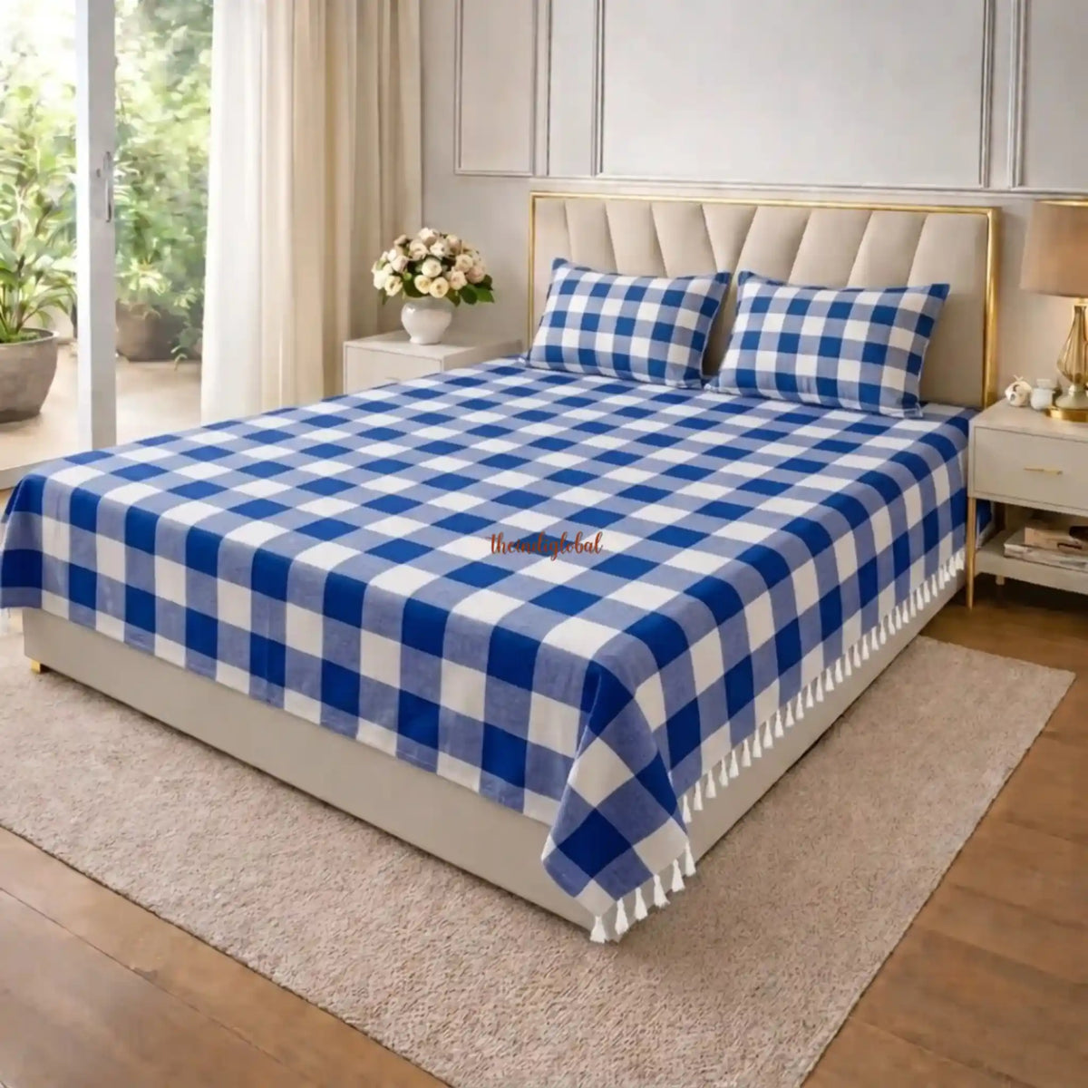 HandloomCottonbedsheetbluecheck3