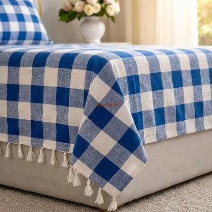 HandloomCottonbedsheetbluecheck4