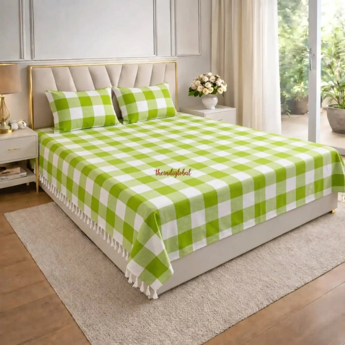 HandloomCottonbedsheetgreencheck1