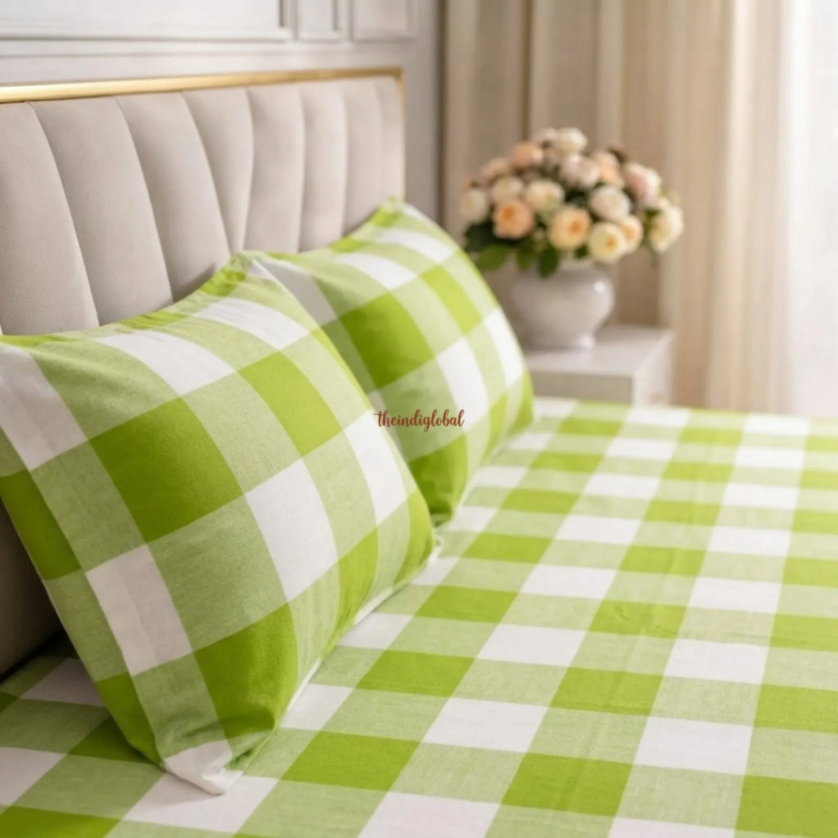 HandloomCottonbedsheetgreencheck2