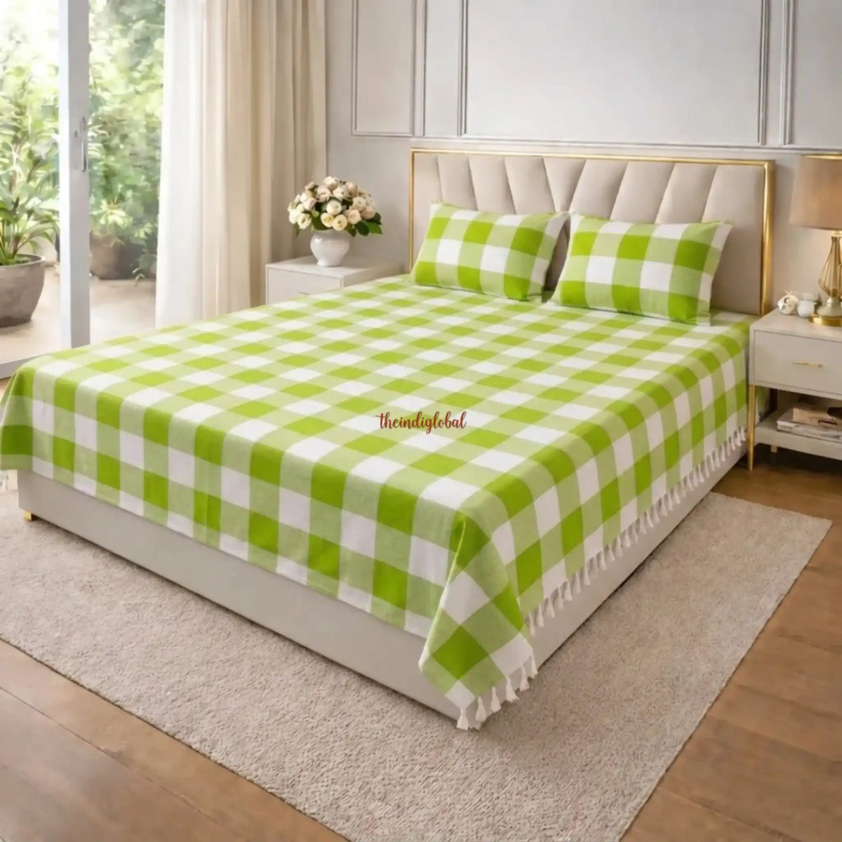 HandloomCottonbedsheetgreencheck3