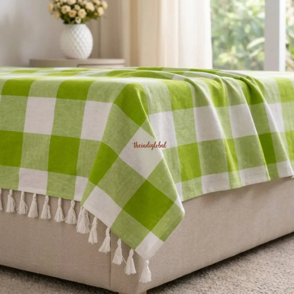 HandloomCottonbedsheetgreencheck4
