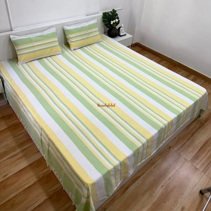 Handloom Cotton Bedsheet with Pillow Covers Lemon