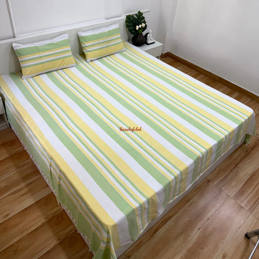 Handloom Cotton Bedsheet with Pillow Covers Lemon