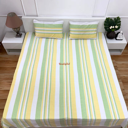 Handloom Cotton Bedsheet with Pillow Covers Lemon