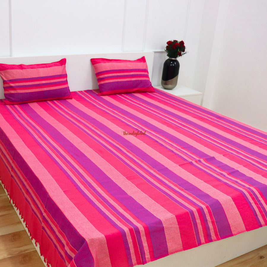 Handloom Cotton Bedsheet pink 2