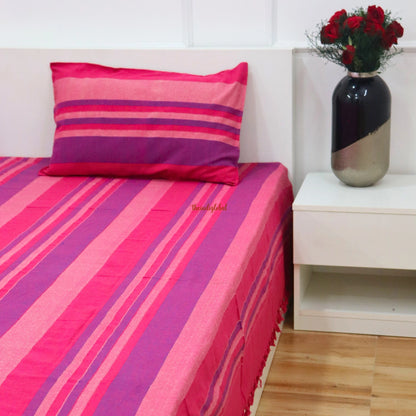 Handloom Cotton Bedsheet with Pillow Covers Pink
